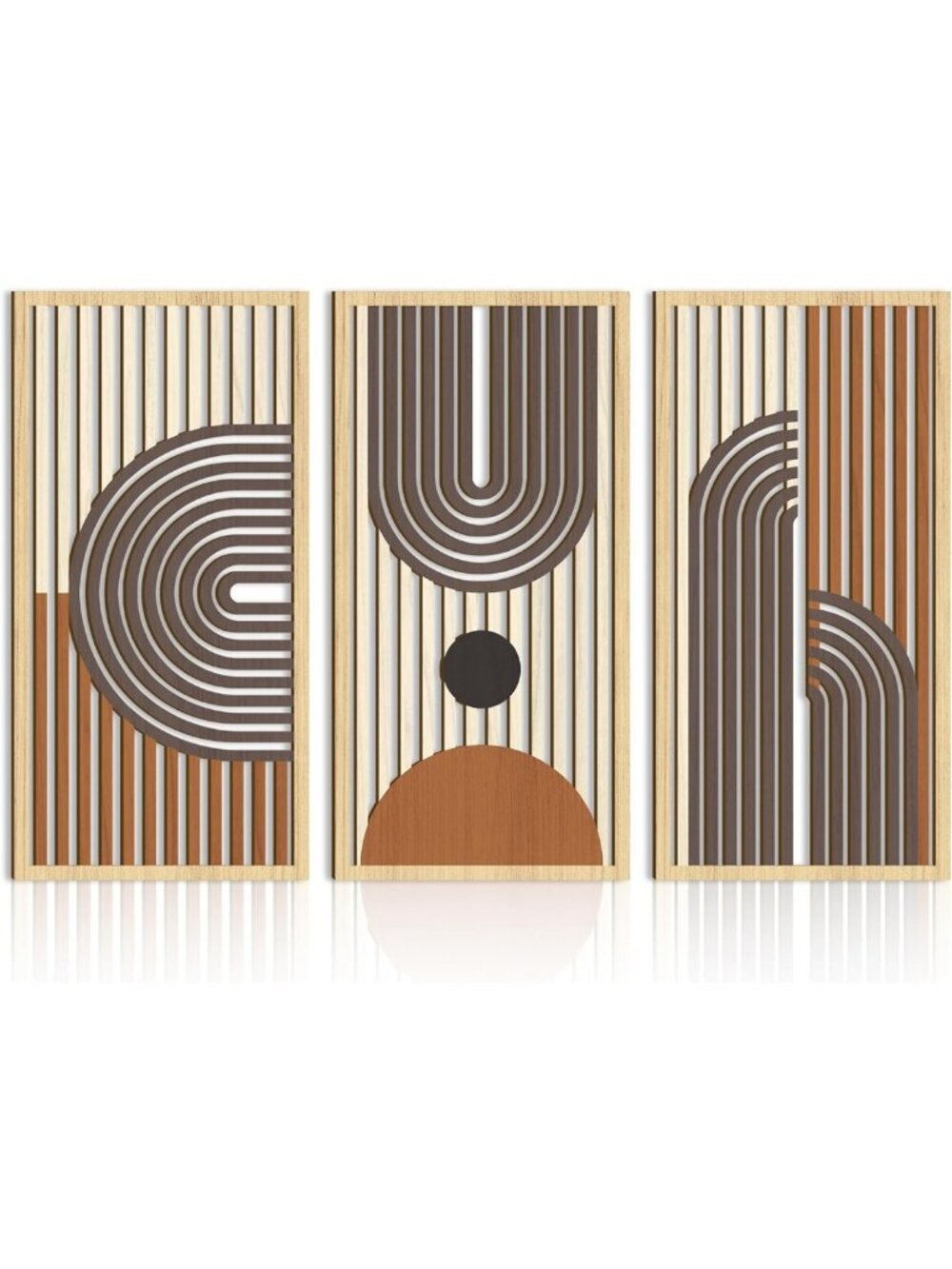 Large Boho Wood Wall Art Set of 3 - Mid Century Modern Abstract Decor for Living